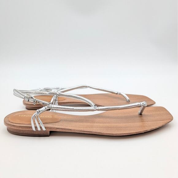Veronica Beard Amelia Metallic Thong Slingback Sandals Silver Size US7.5M EU38 - Picture 3 of 9